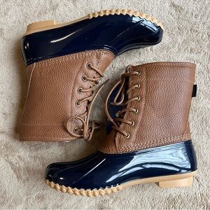 NWT! JBU by Jambu | Womens Brown & Navy Lace Up Waterproof Duck Boots Size 6.5